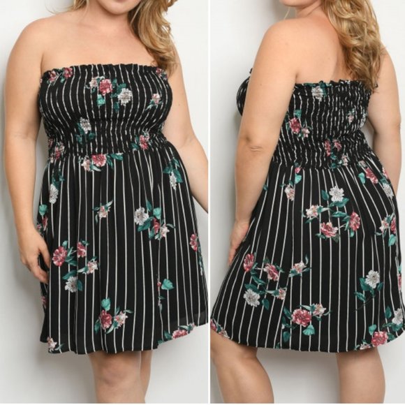 SMOCKED TOP STRAPLESS DRESS - Picture 1 of 8